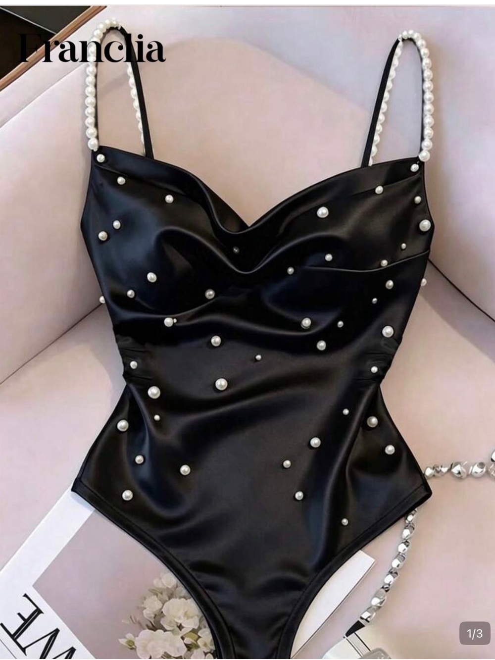 Black Pearl-Embellished Bodysuit